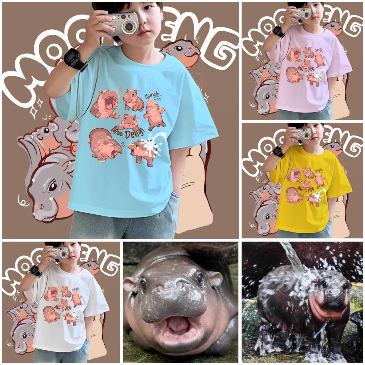 Футболка Moo Deng Tiny Baby Hippo Star Thailand Cute Pygmy Hippo Unisex для детей — фото 2