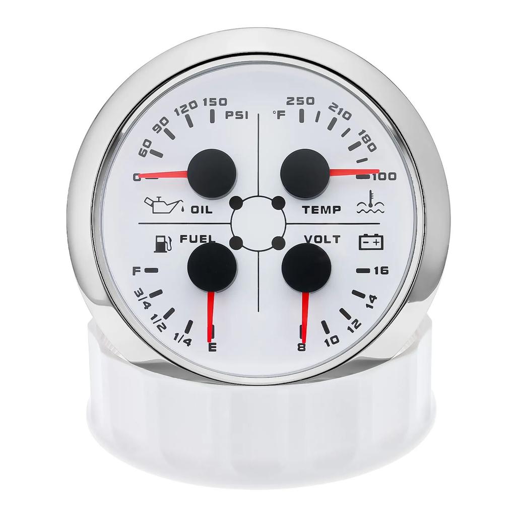 AD 4 In 1 Multifunction Gauge 85MM Fuel Pressure Measurement Oil Pressure Gauge Fuel Level Water Temp Meter Voltmeter with Alarm