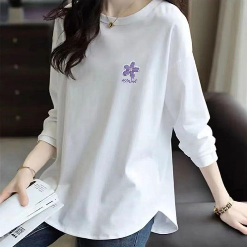 Pure Cotton Spring and Summer Thin Sweet T-shirt Fashionable Bottoming Shirt for Women New Long-sleeved Top