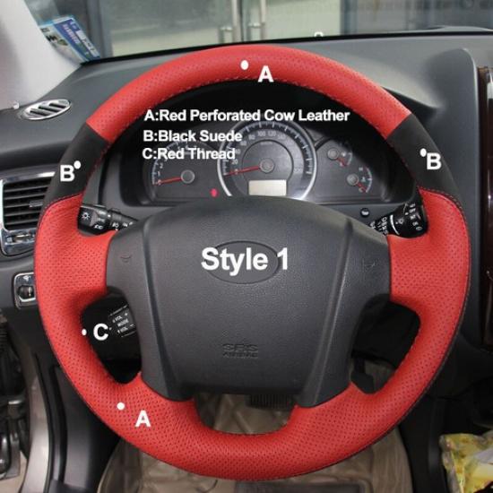 Hand Sewing Steering Wheel Cover For Kia Sportage 2 2005 2006 2007 2008 - 2010