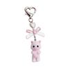 Heart Shape Keyring Flocked Cat Pendant Keychain with Bowknot Decor Heart Shape Fashionable Hanging Ornament for Wallet Backpack