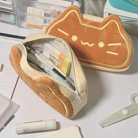 Plush Cat Pencil Case Cute Animal Pencil Pouch Large Capacity Stationery Bag Smooth Zipper Spacious Pencil Organizer