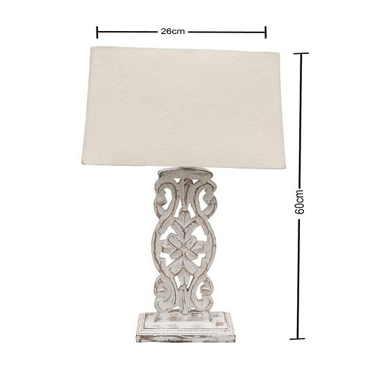 Sculptural Hand Carved Wood Table Lamp with Beige Square Shade (Whitewash, Beigei)
