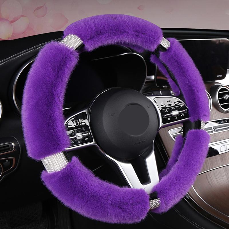 Four Seasons Universal 38cm Car Steering Wheel Cover With Bling Rhinestones Diamond Fur Furry Rhinestone Mosaic Car Accessories