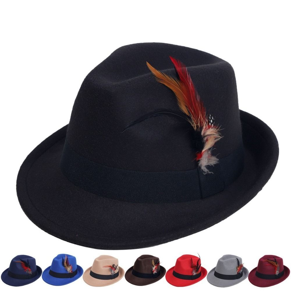 Dress Up Feather Decors Fedora Hat Fedora Hat Bucket Hat Retro Topper Hat Costume Accessories