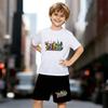 Boys 2 Piece 2026 Digital Pattern Print Outfit, Short Sleeve T-Shirt and Shorts Set for Kids Age 5-14, Black and White Sporty Casual Summer Clothes