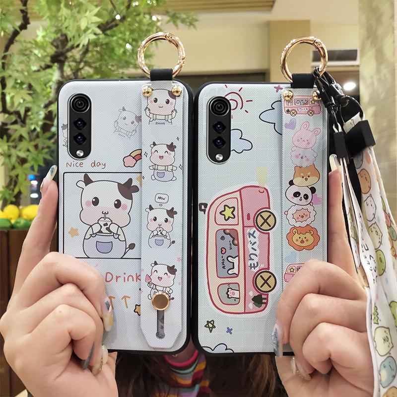 Anti-knock Ring Phone Case For LG Velvet 4G/5G Dirt-resistant Phone Holder Lanyard Silicone Soft Case Cartoon Wristband