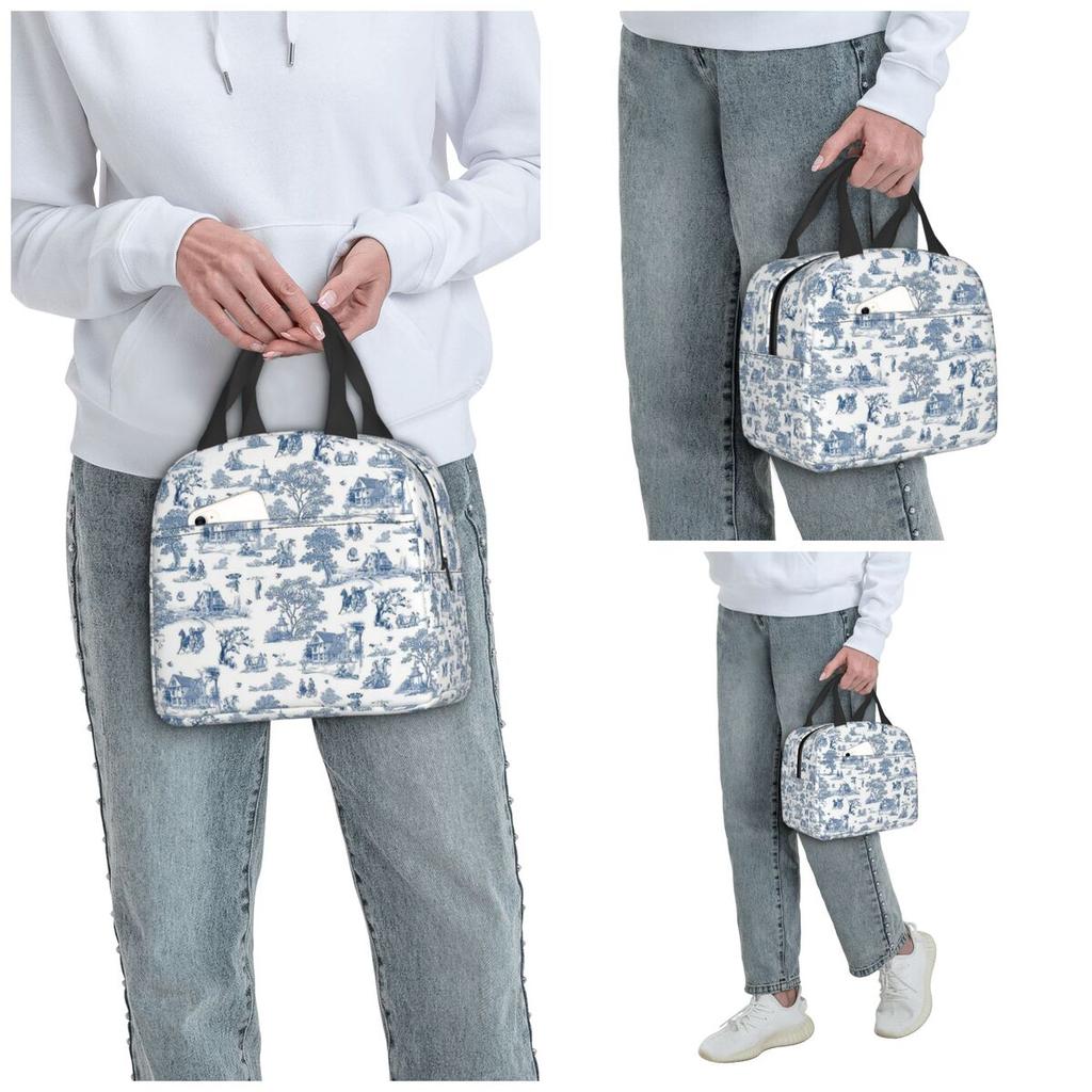 Toile De Jouy French Motif Insulated Lunch Bag for Kids School Cooler Thermal Food Box Tote Leakproof Lunch Boxes Container