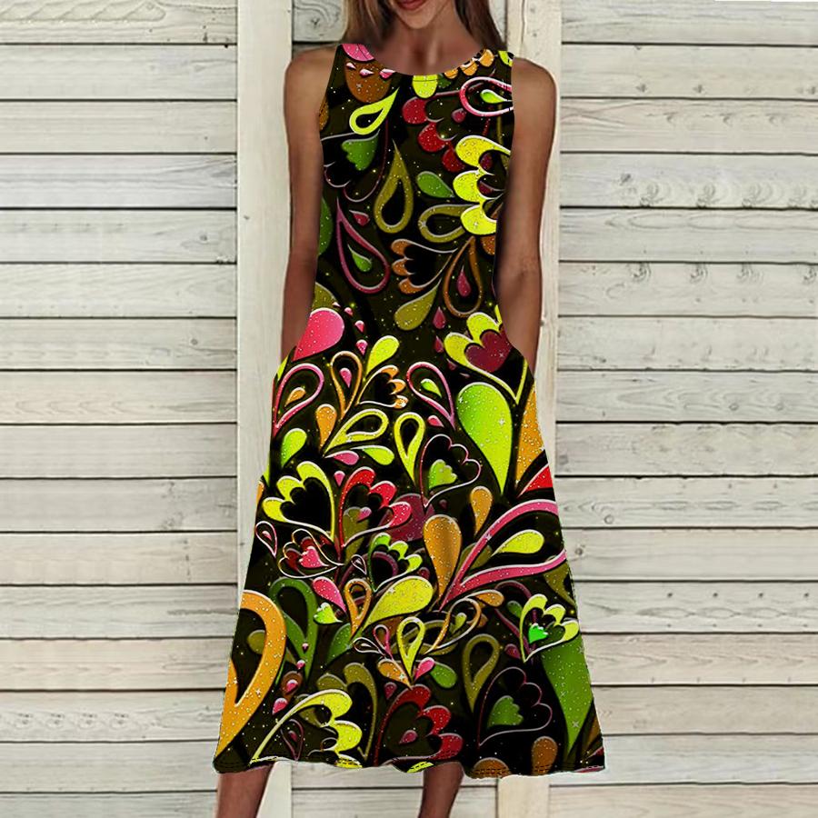 

Летнее модное сексуальное платье без рукавов, мягкое повседневное платье с 3D принтом листьев, платье на бретельках без рукавов, летнее платье на подтяжках 8XL жёлтый