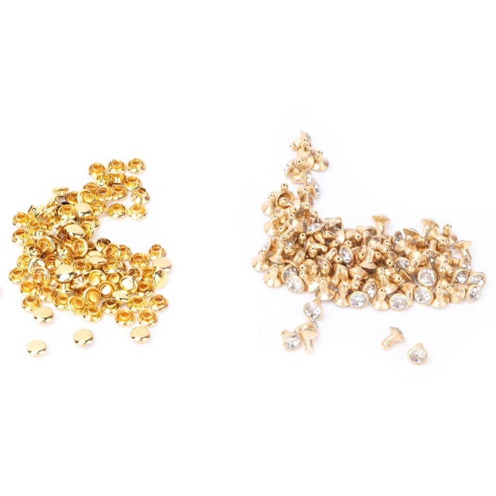 100pcs Silver & Gold Crystal Rivets 6mm & 7mm Double Cap Rivets  DIY Leather Craft