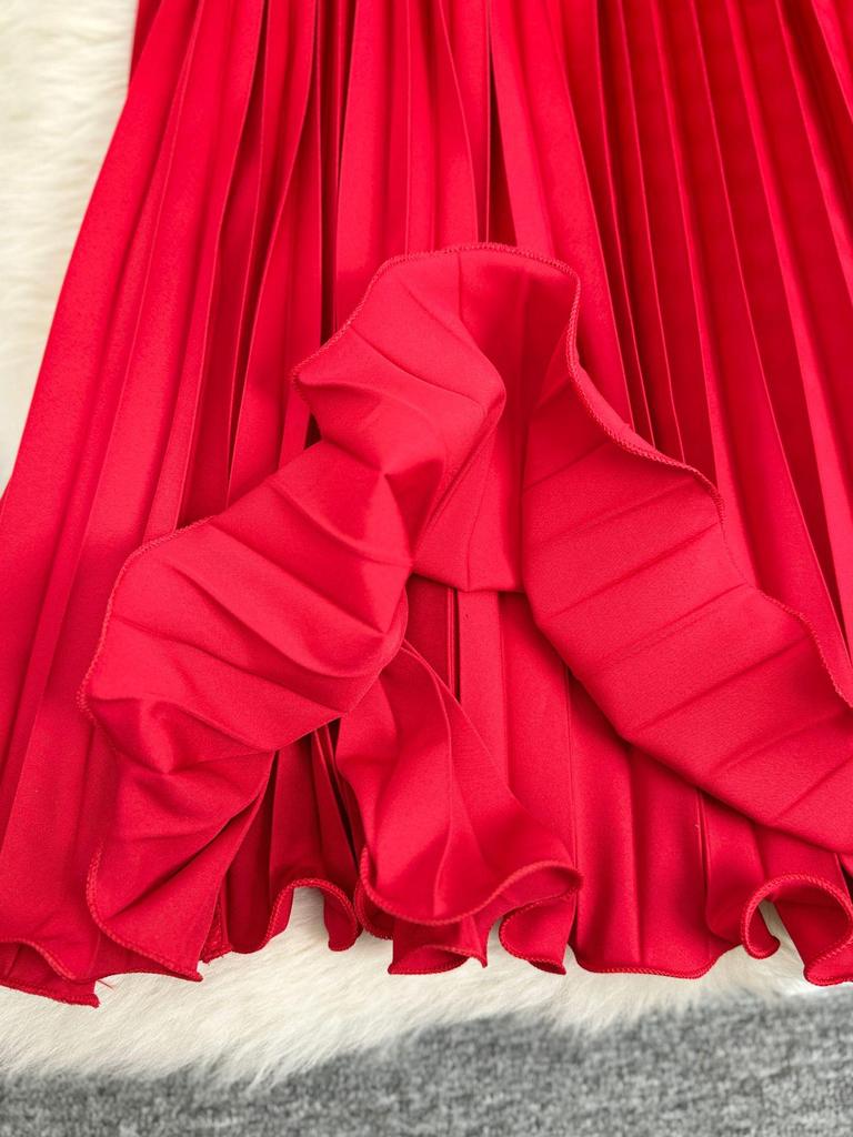 Classic High-Waist A-Line Pleated Midi Skirt - Versatile European & American Style for Women