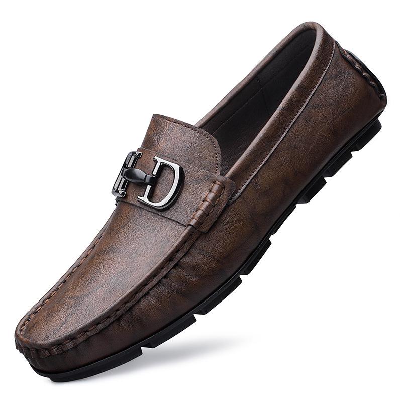 Men s Spring Leather Driving Loafers - Soft Sole Slip-On Casual Shoes 38