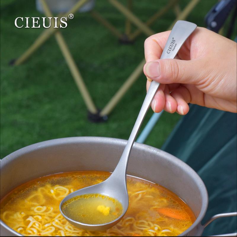 

Титановая ложка для супа, принадлежности для кемпинга, совок для риса, посуда, посуда с длинной ручкой, большая ложка для туризма, пешего туризма, пикника, кулинарии