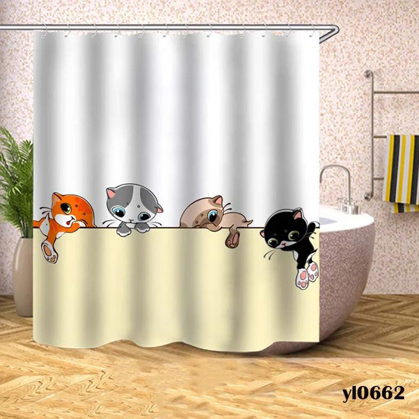 Cartoon Animals Shower Curtains Dogs Cats Waterproof Bath Curtains For Bathroom Bathtub Large Wide Bathing Cover Rideau De Bain