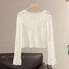 Women's Lightweight V-Neck Lace-Up Hollow Knit Cardigan