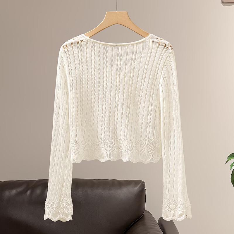 Women's Lightweight V-Neck Lace-Up Hollow Knit Cardigan