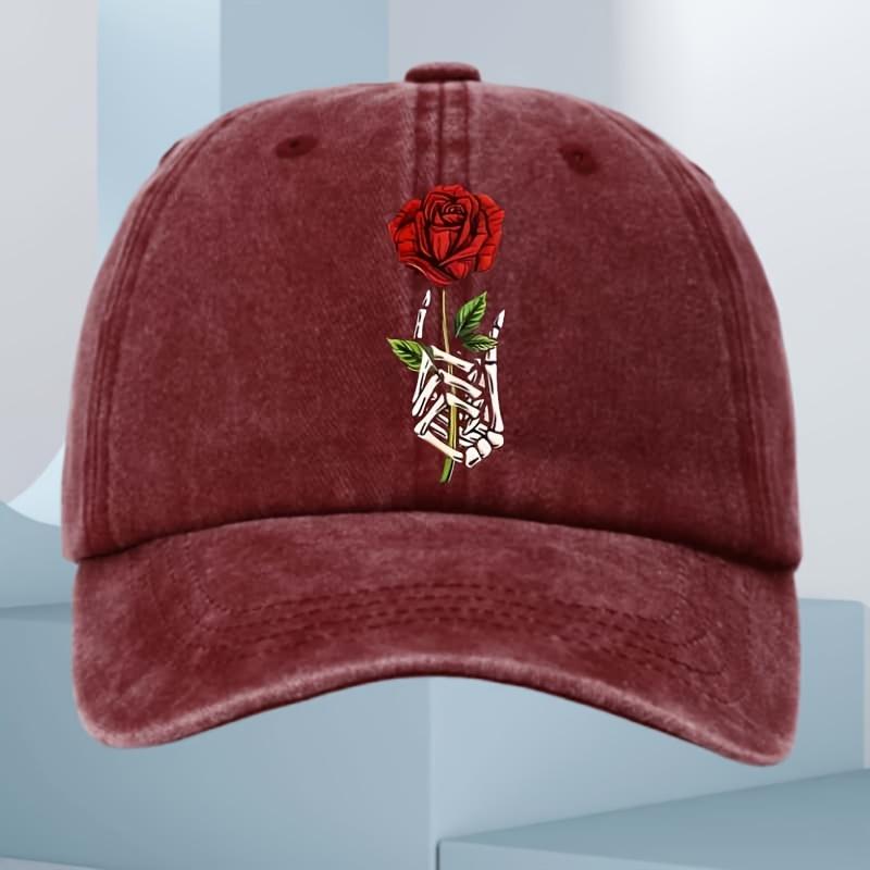 Rose Skull Printed Baseball Hat for Men and Women Outdoor Sports Running Sunscreen Daily Leisure Activities Duck Tongue Hat
