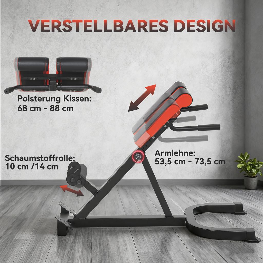 45-Degree Hyperextension Roman Chair, 5-Level Adjustable Back Extension Bench, Heavy-Duty Home Gym Equipment, Red