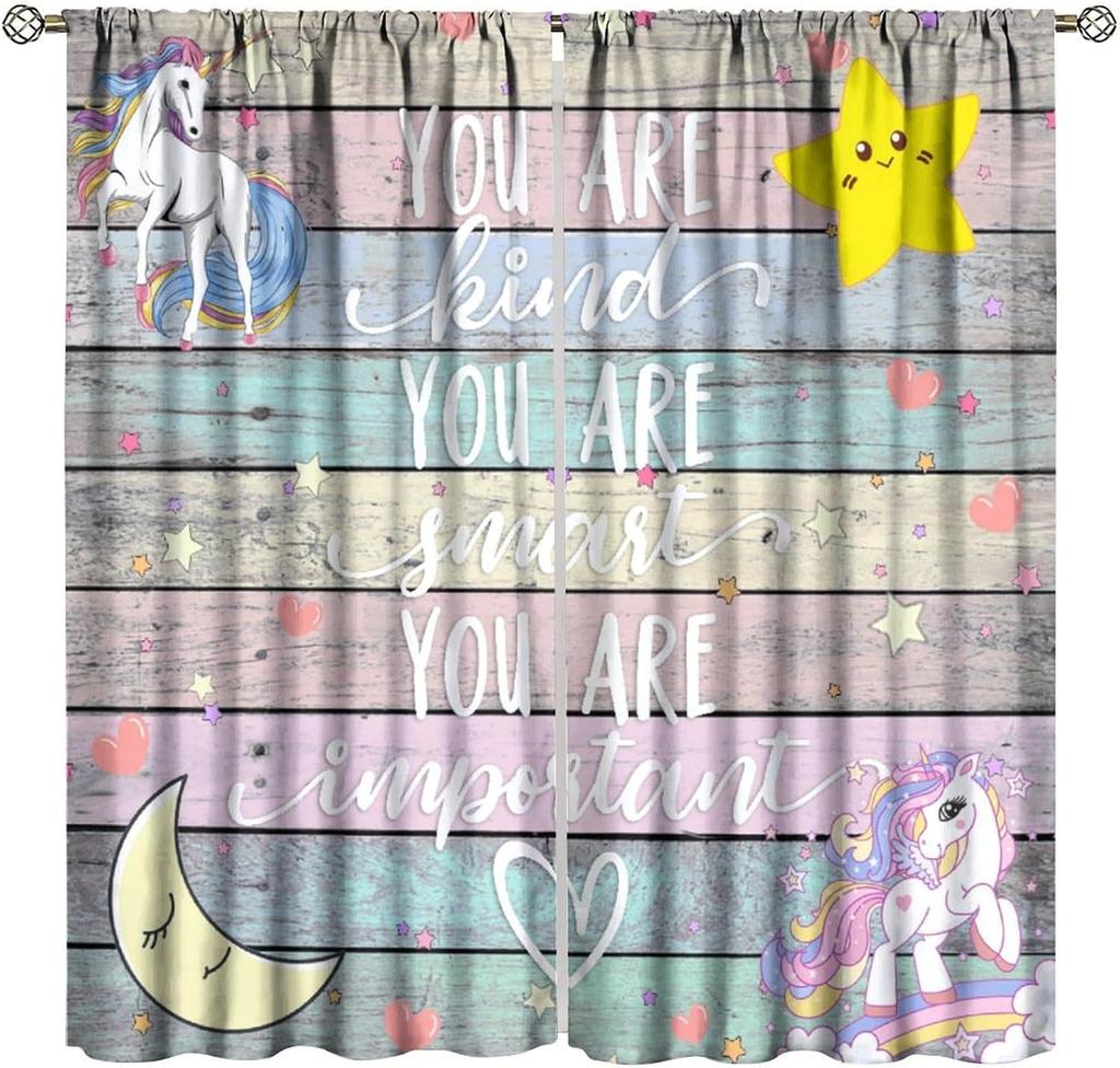 Colorful Inspirational Kids Curtains Quotes Cute Child Cartoon Motivational Rainbow Sun Rod Pocket Window Drapes For Kitchen