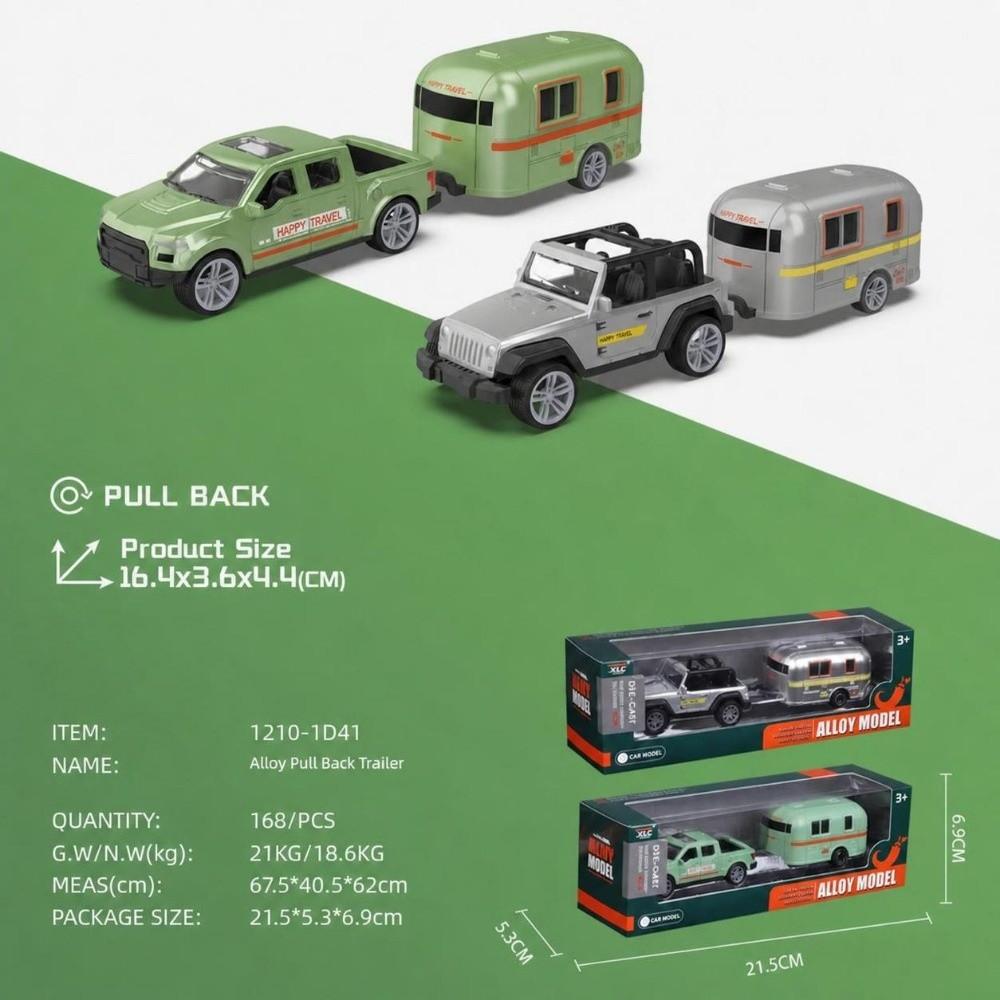 Green Grey Recreational Vehicle Alloy Toy Trailer Classic Pickup Truck Camping Trailer  For Kids
