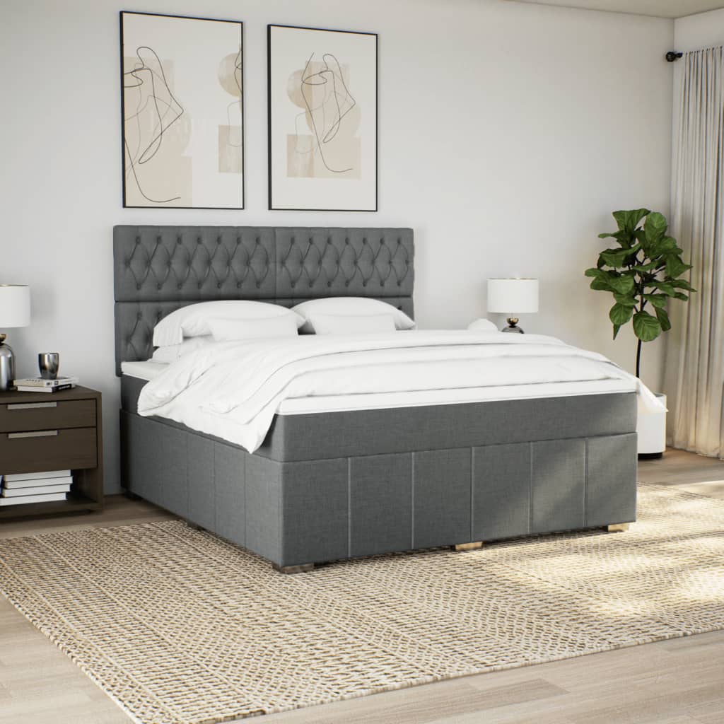 Box Spring Bed with Mattress Dark Grey 180 x 200 cm Fabric