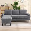 Upholstered sofa with USB and Type-C ports, 3-seater with two cup holders for living room, lounge and bedroom – L-shaped sofa bed, Grey, Linen