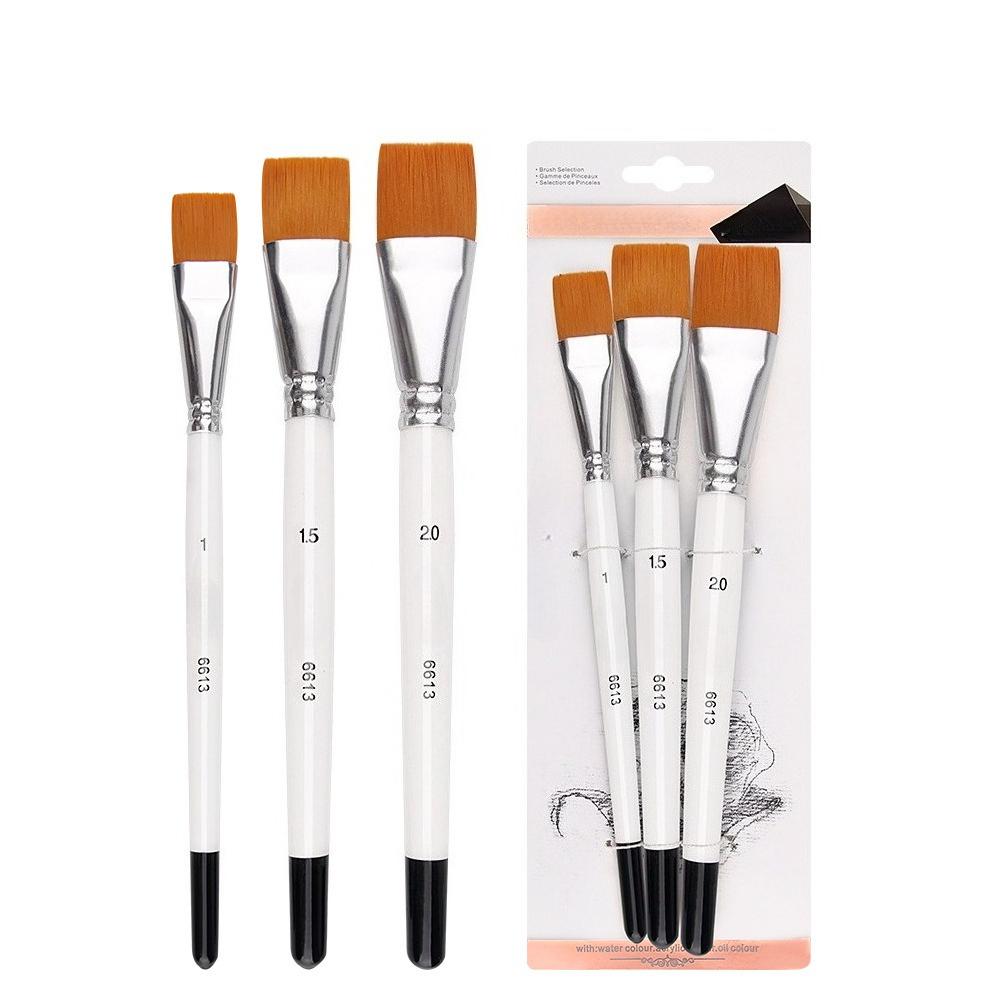 3er-Pack Kurze Flache Malpinsel mit Holzgriff für Öl, Acryl, Aquarell, Studenten-Künstlerpinselset, Weiches Nylon, Kunstbedarf