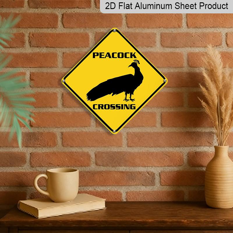 2D Flat 1pc, Funny Peacock Crossing Sign - Heavy-Duty Iron Metal Plaque with Peacock & Rooster Design Suitable for Indoor/Outdoor Use - Farmhouse