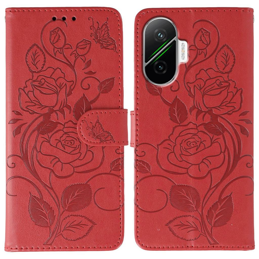 For Xiaomi Poco F7 5G/Redmi Turbo 4 Pro 5G Case Wallet Stand Imprinted Rose Butterfly PU Leather Phone Cover