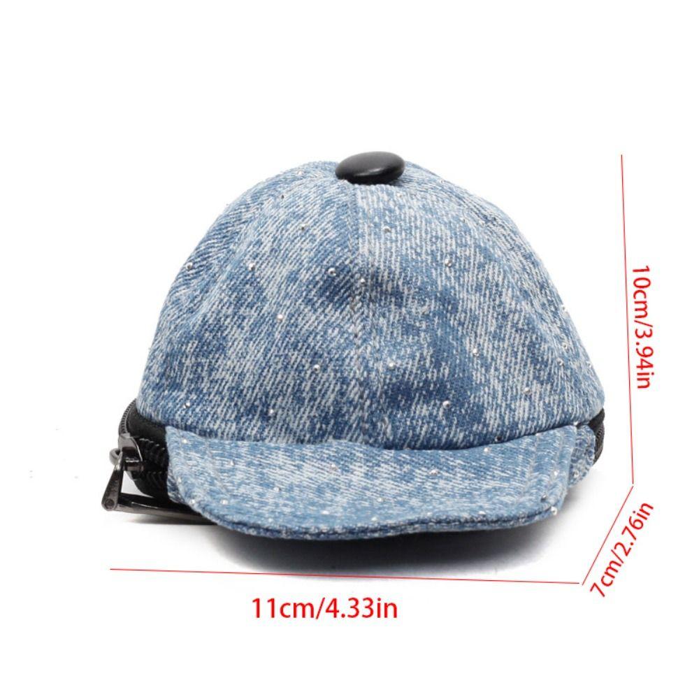 Denim Baseball Cap Crossbody Bag Earphone Storage Bag Canvas Coin Purse Mini Hat Wallet Daily