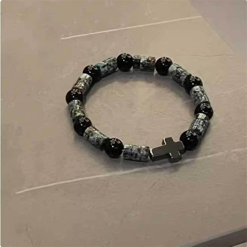 Obsidian Cross Bracelet Chinese Black Eight Billiard Bracelet Opal Beaded Student Party Bracelet