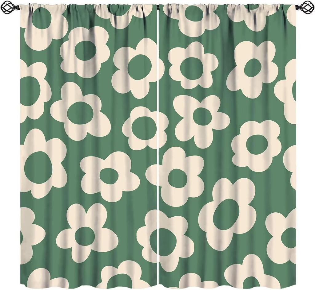 Pink Orange Flower Curtains Girls Bedroom Retro Hippie Groovy Daisy Floral Print Window Treatments Kids Curtain Polyester Ideal For