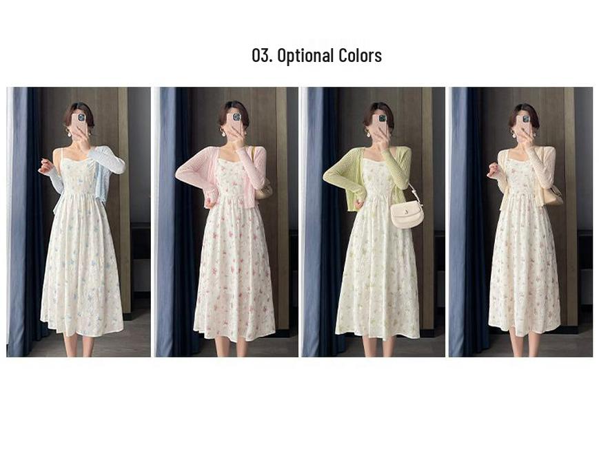 Floral Sling Dress & Sun Protection Cardigan Set - 2025 Spring/Summer Collection