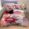 3pcs Pink Teddy Bear with Roses Bedding Set - Includes One Quilt Cover and Two Pillowcases (No Core) - Anime Cartoon Design, Polyester Fabri