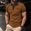 Men's Fashion Collar Print  Loose Polo Shirts Short Sleeve Turn-down  Solid Color Simple T-shirt Top