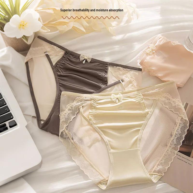 FitonTon Women's 3-Pack Ice Silk Seamless Lace Briefs