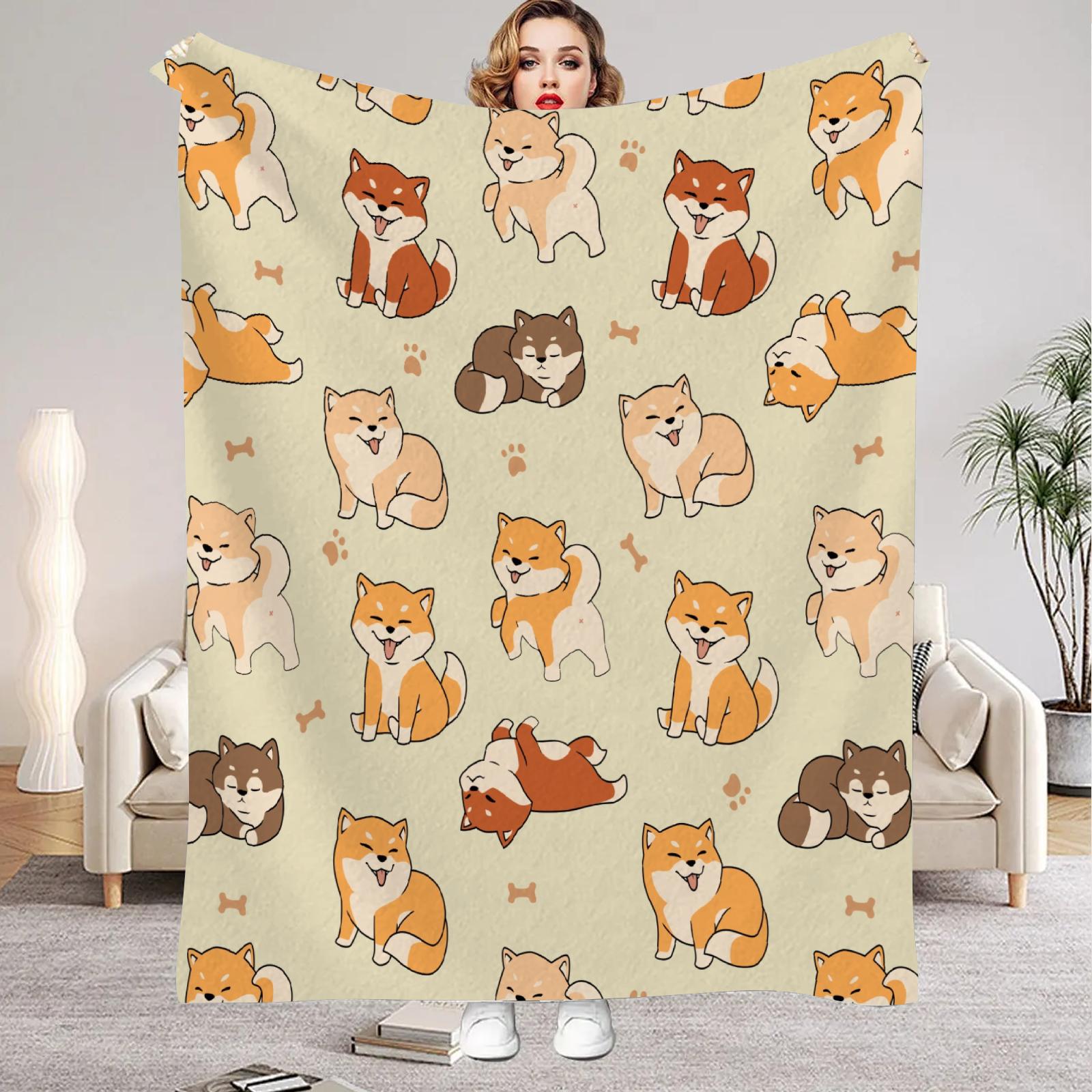 

1 шт. Милые пледы с собаками Мультяшный Сиба-ину Фланелевый плед Легкий уютный плед-накидка для дивана кресла спальни кемпинга Подарок для детей 75x100cm