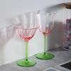 Home Light Luxury Retro Vertical Stripes Flower Wine Glass Goblet Crystal Glass Pink Green Champagne Cup Cocktail Martini Cups