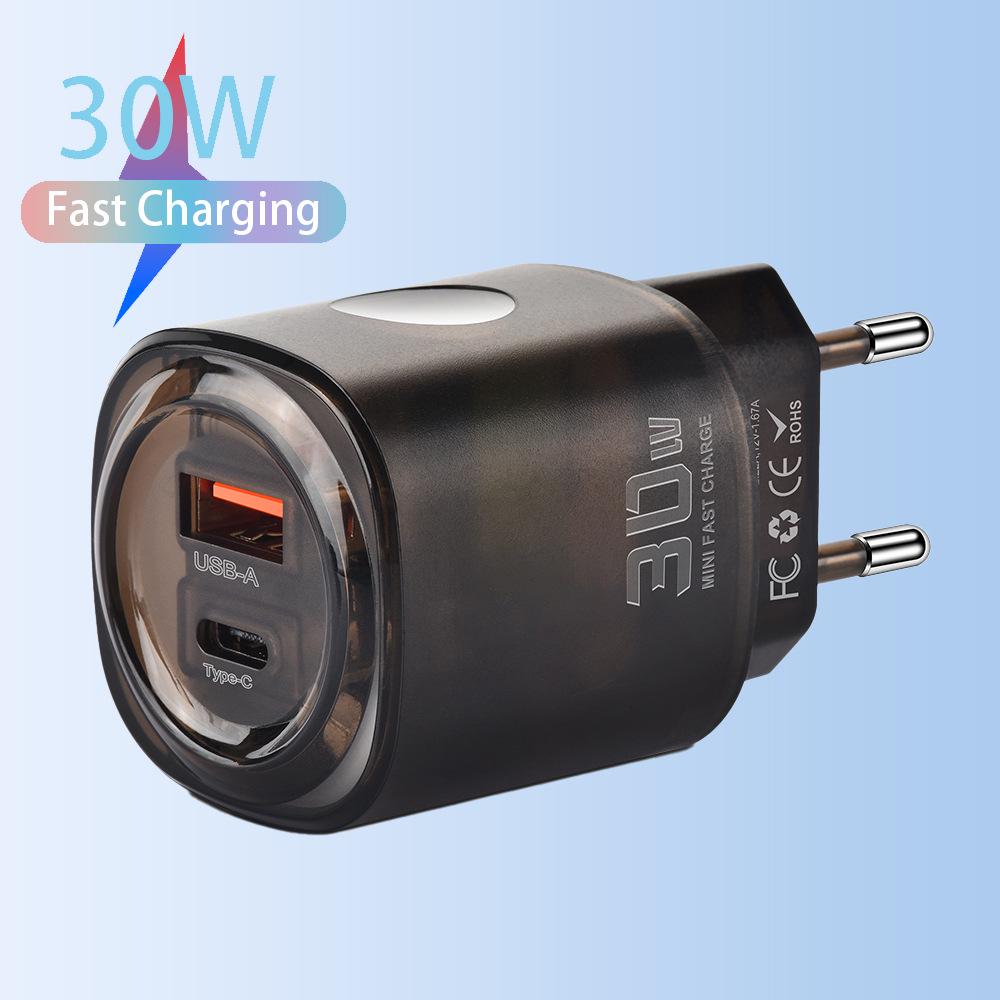 30W Dual Port USB-C Fast Charger for Mobile Phones (US/EU Plug)