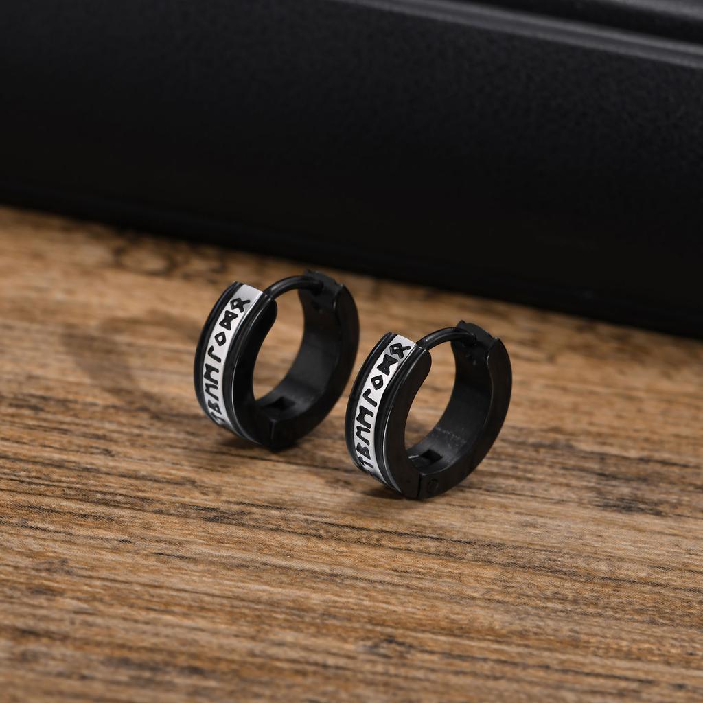 Men's Gothic Viking Runes Hoop Earrings Stainless Steel Waterproof Vintage Huggie Earrings Hip Hop Punk Party Jewelry Gifts Boys
