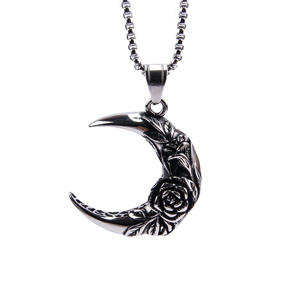 Fashion Creativity Rose Pendant for Men Women Retro Stainless Steel Moon Couple Necklace Personality Jewelry Gifts