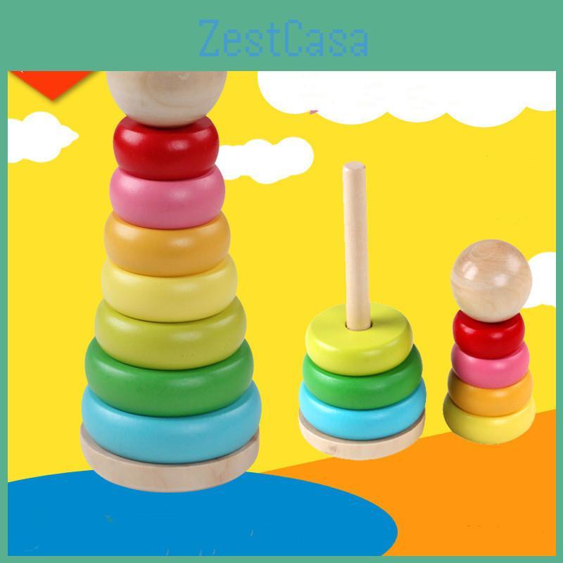 Rainbow Stacking Tower Wooden Toy For Early Childhood Learning And Logic Development