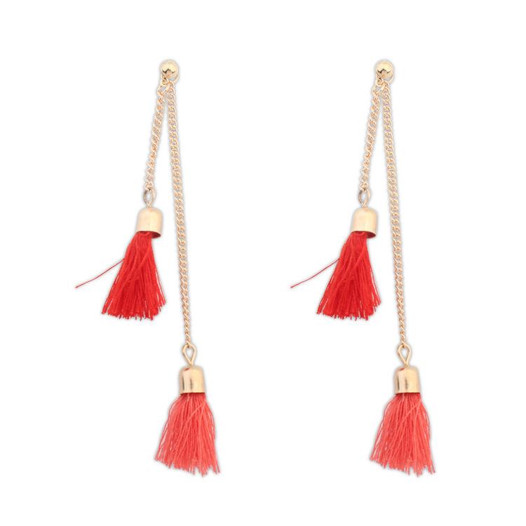 

Bohemian style retro fashion simple long and short fringed stud earrings Korean version trend long women s earrings with accessories