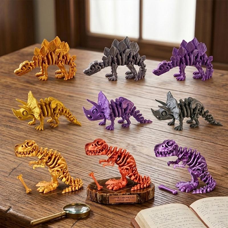 3D Printed Dinosaur Skeleton Figure Articulated Movable Fidget Toy Miniature Desktop Decoration Craft Model Gift For Kids