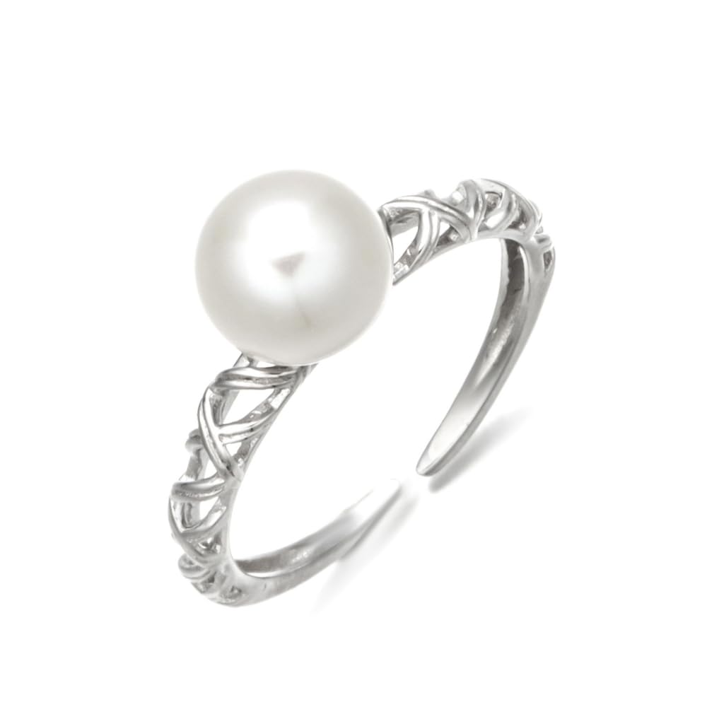 JDE Women's 6mm Genuine Pearl Ring, Adjustable, One Size Fits Most, Hypoallergenic, 925 Sterling Silver, Made In Japan (White Gold)