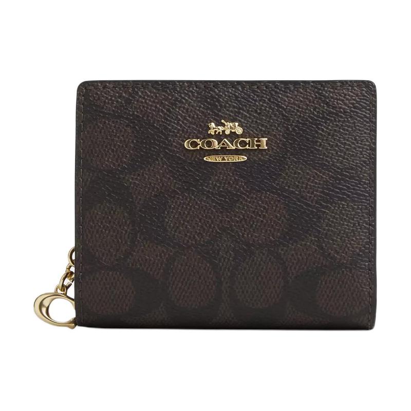 COACH Snap old Logo Snap Closure Coated Canvas Wallet Women s Walnut and Black Walnut with black чёрный