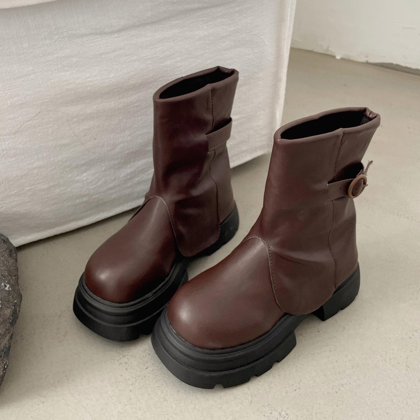 

Queen Fan Black British Thick-soled Martin Boots Women s 2025 New Summer Versatile Height-increasing Pants Short Boots 40 коричневый