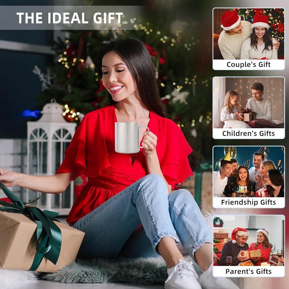 14oz Edelstahl Kaffeetassen mit Deckel Doppelwand Vakuum Reisekaffeetasse mit Henkel Metalltassen für Camping Zuhause Büro