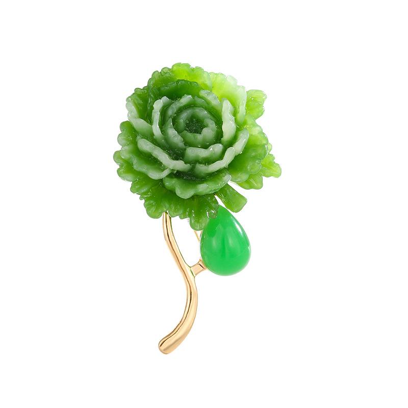 

New national style green peony flower brooch female, high-end design China-Chic flower pin, coat brooch