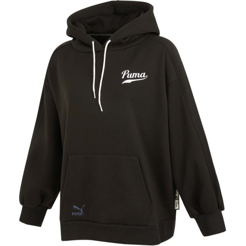 PUMA TEAM Letter Logo Print Fleece Lined Hooded Sweatshirt Women's Black 536184-01